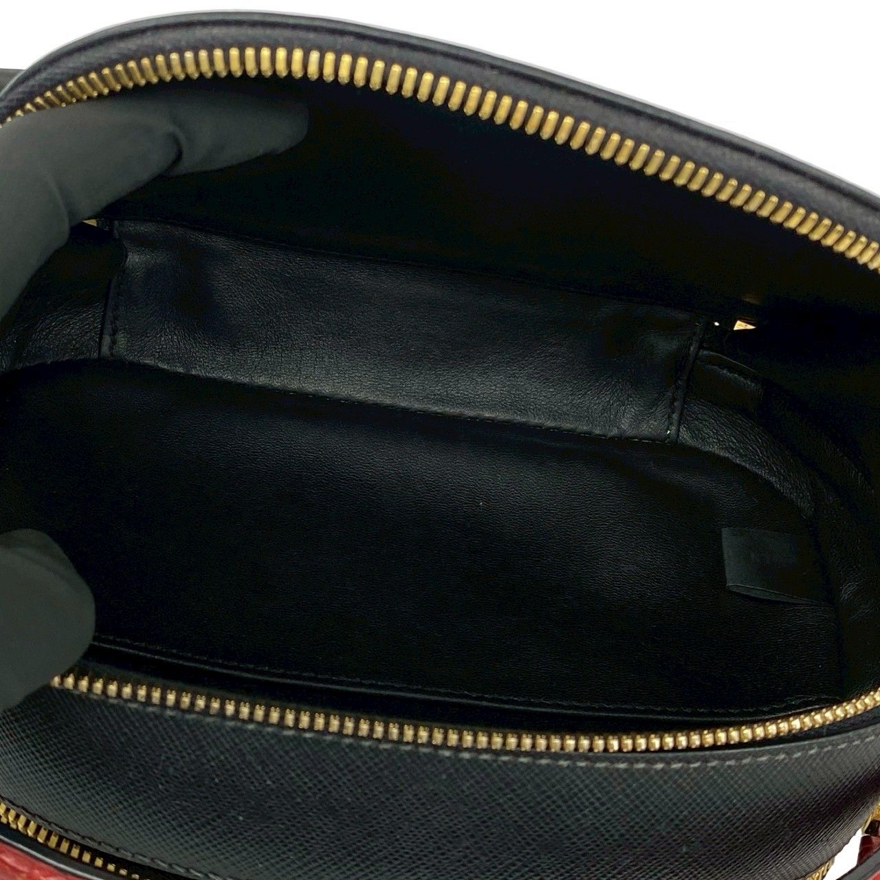 Prada Triangle Logo Saffiano Leather 2-Way Shoulder Bag Black Red — view 9