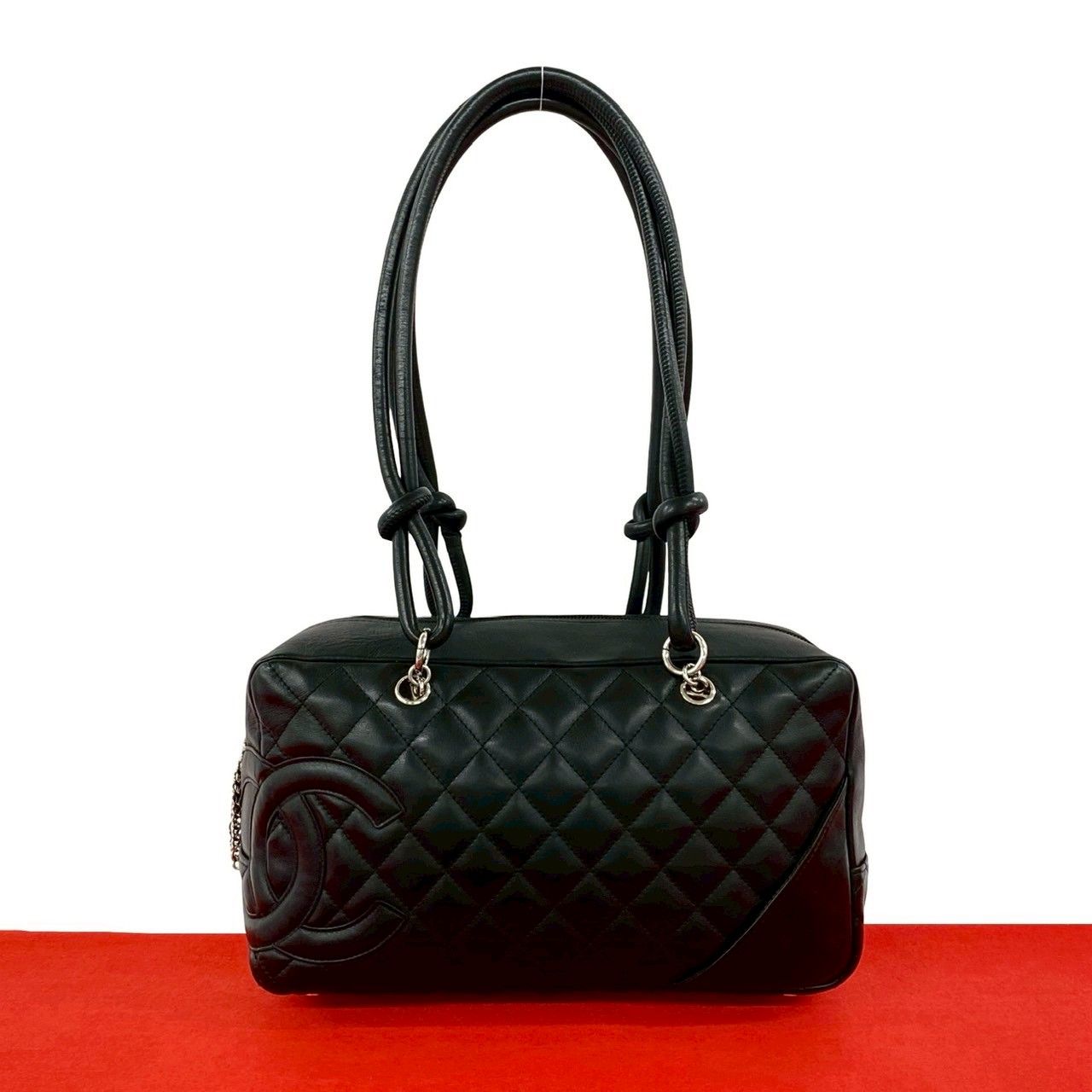 Chanel Cambon Line CC Logo Leather Shoulder Bag Black