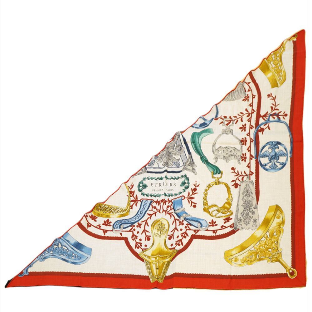 Hermes Triangle Etriers Jean Competition Remix Cashmere Silk Scarf Large