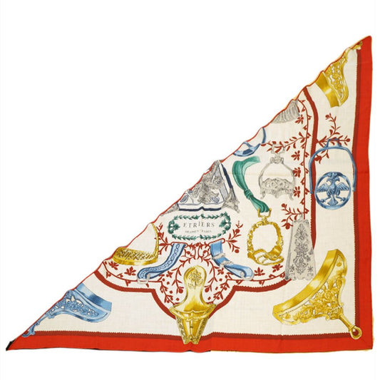 Hermes Triangle Etriers Jean Competition Remix Cashmere Silk Scarf Large