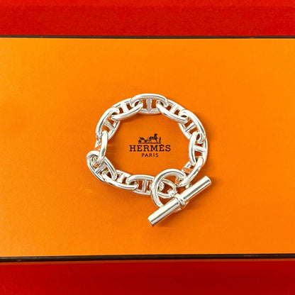 Hermes Chaine D'ancre TGM 11 Pieces 925 Sterling Silver Bracelet Chain Bangle