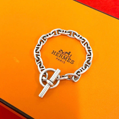 Hermes Vintage Chaine D'ancre PM 18 Links Cursive 925 Sterling Silver Bracelet