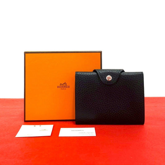 Hermes Illiade Compact Vache Leather Bifold Wallet Mini Black