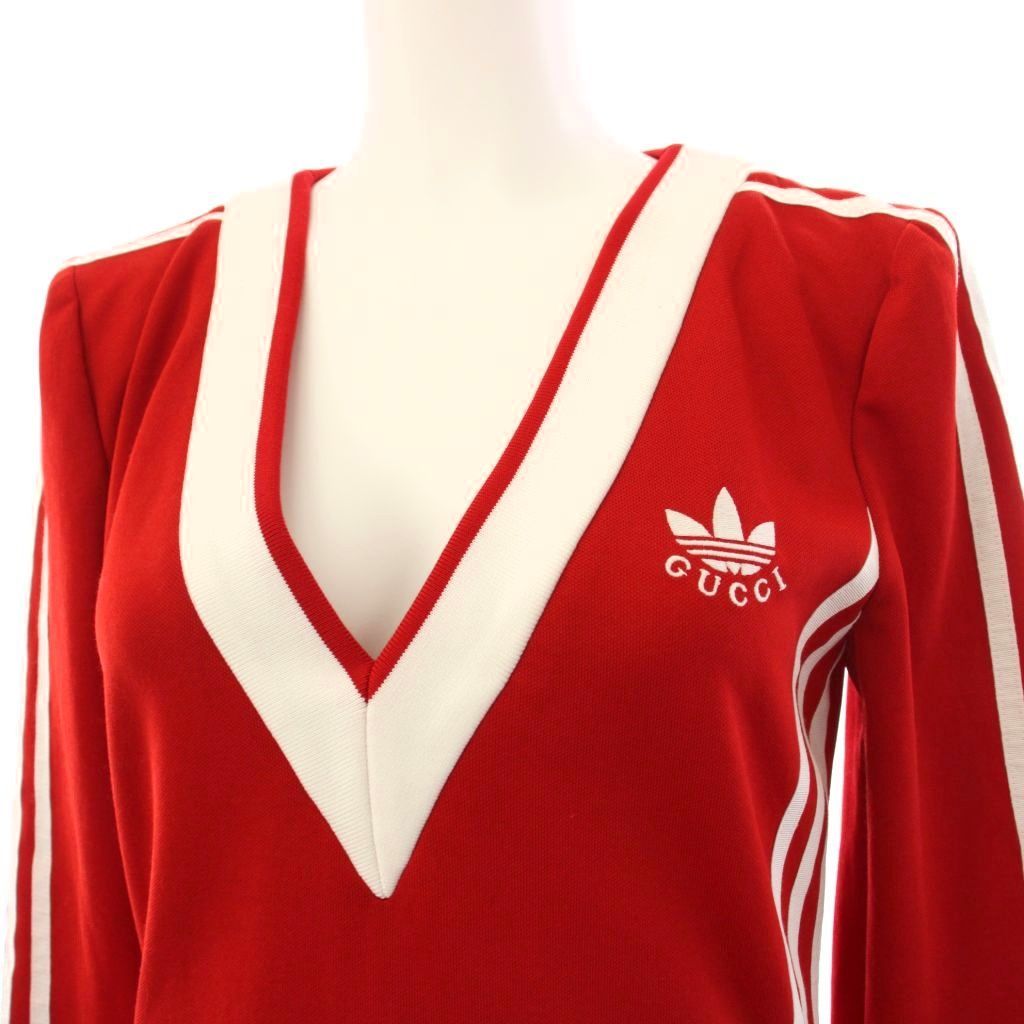 Gucci Adidas Originals V-neck Cotton Jersey Dress Long Sleeve S Red — view 4