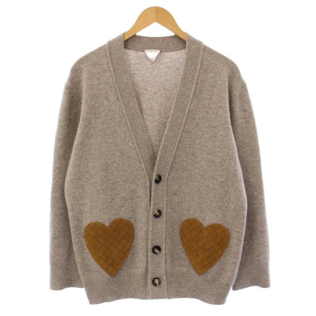Bottega Veneta Cashmere Red Gun Knit Long Sleeve Intrecciato Heart XS Gray V2