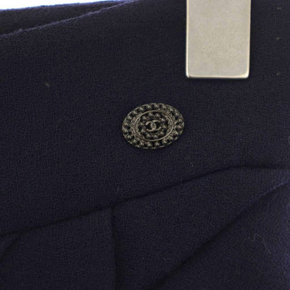 Chanel Transformed Skirt Knee Length CC Logo Button 36 Navy — view 3