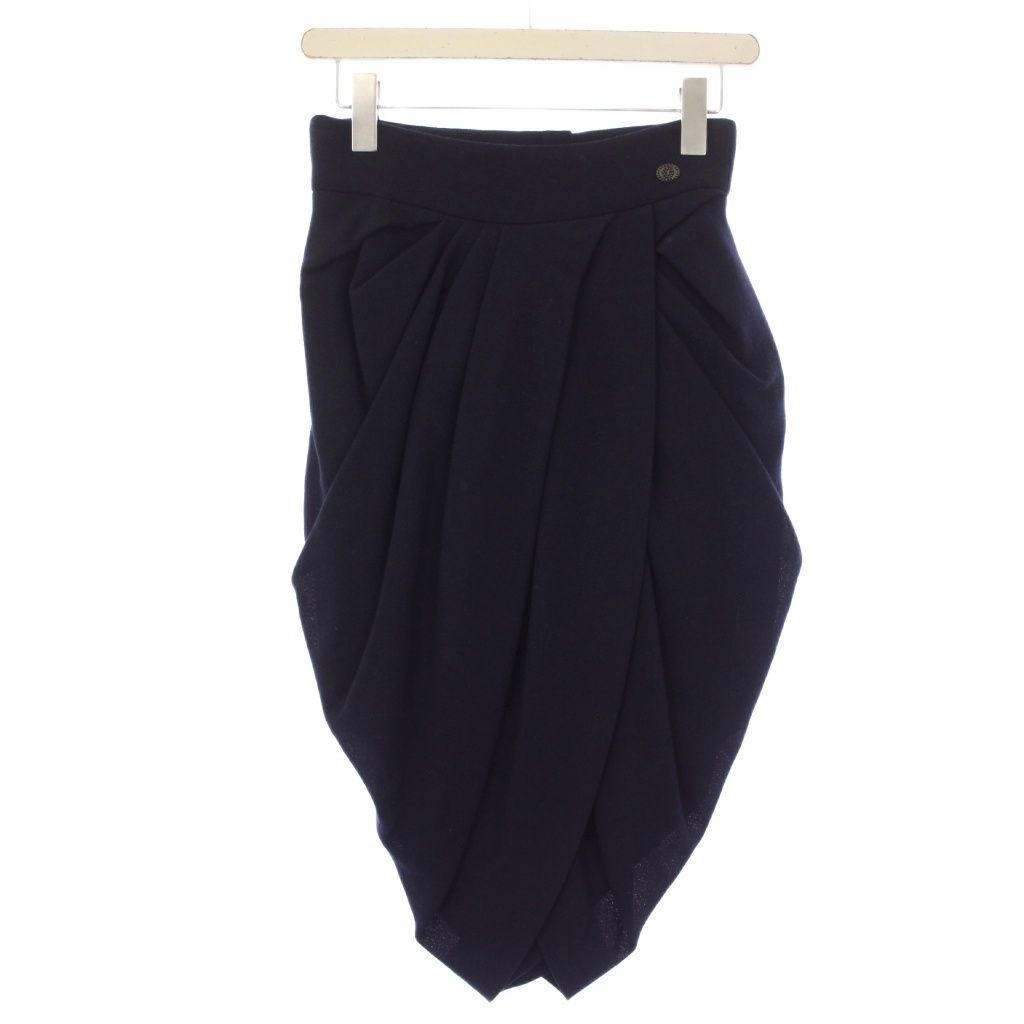 Chanel Transformed Skirt Knee Length CC Logo Button 36 Navy
