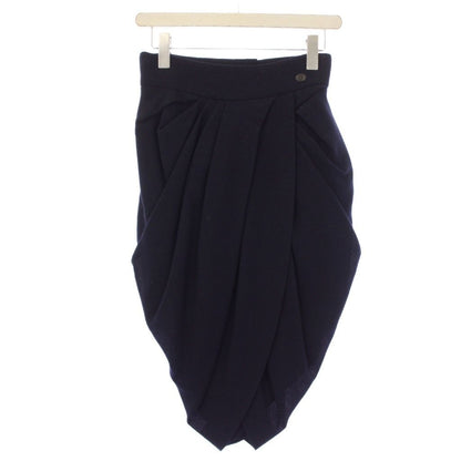 Chanel Transformed Skirt Knee Length CC Logo Button 36 Navy