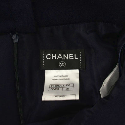 Chanel Transformed Skirt Knee Length CC Logo Button 36 Navy — view 4