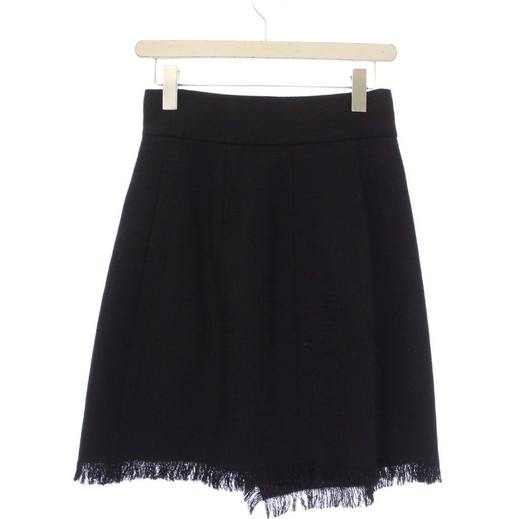 Chanel Tweed Wrap Skirt Trapezoid Knee Length Fringe 34 Black — view 2