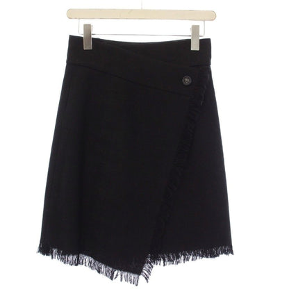 Chanel Tweed Wrap Skirt Trapezoid Knee Length Fringe 34 Black