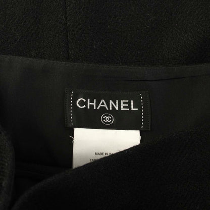 Chanel Tweed Wrap Skirt Trapezoid Knee Length Fringe 34 Black — view 5