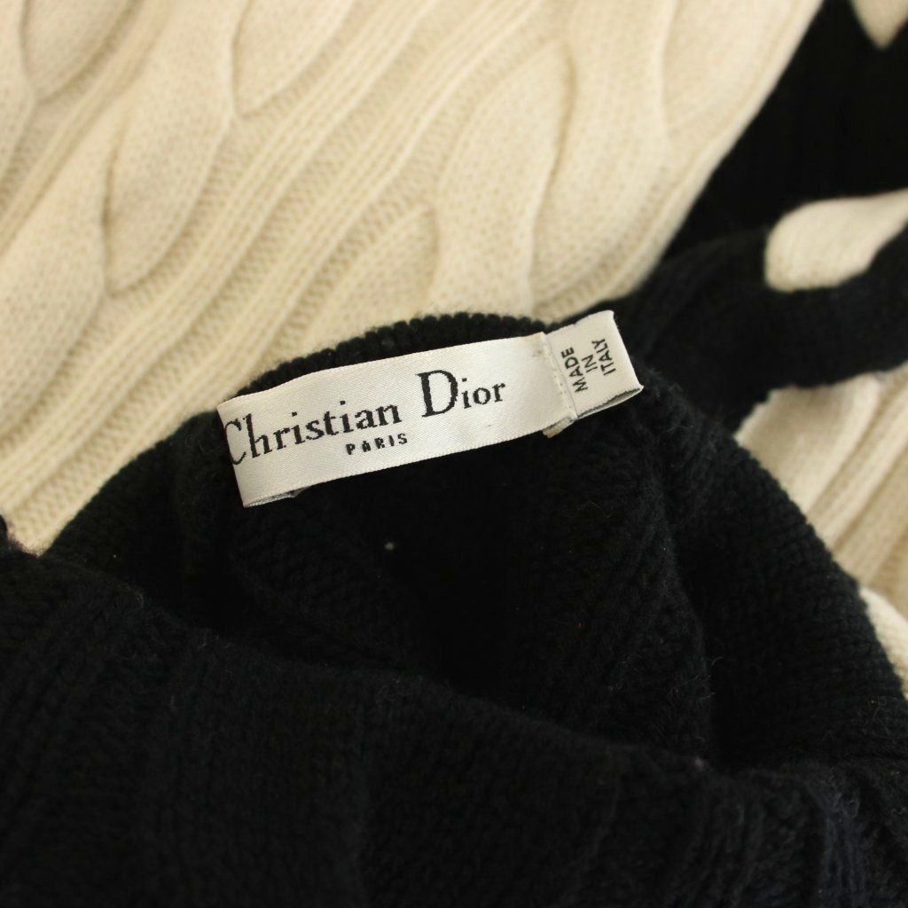 Dior Knit Sweater 38 White Black Long Sleeve Turtleneck Cable YM — view 5
