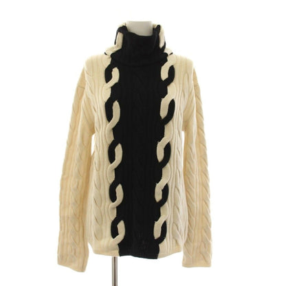 Dior Knit Sweater 38 White Black Long Sleeve Turtleneck Cable YM