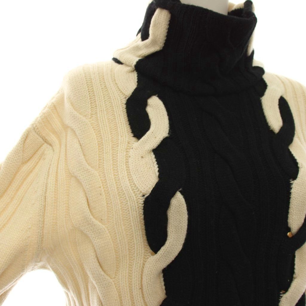 Dior Knit Sweater 38 White Black Long Sleeve Turtleneck Cable YM — view 4