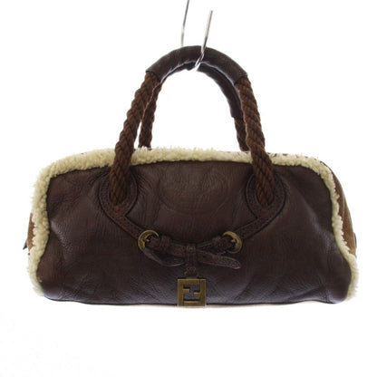 Fendi Shearling Handbag Zucca Pattern Brown an