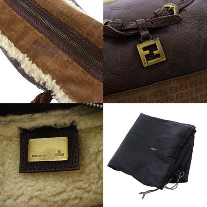 Fendi Shearling Handbag Zucca Pattern Brown an — view 9
