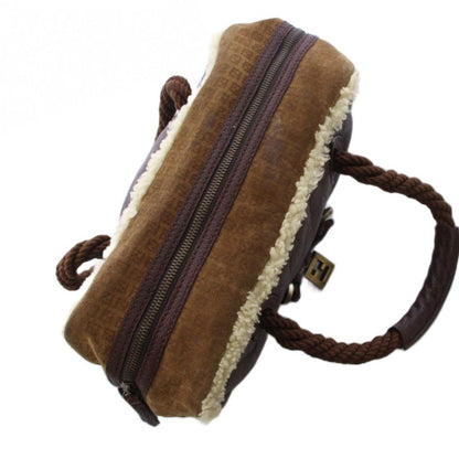 Fendi Shearling Handbag Zucca Pattern Brown an — view 6