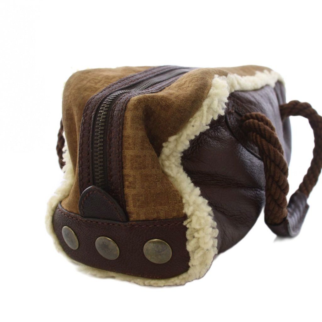 Fendi Shearling Handbag Zucca Pattern Brown an — view 3