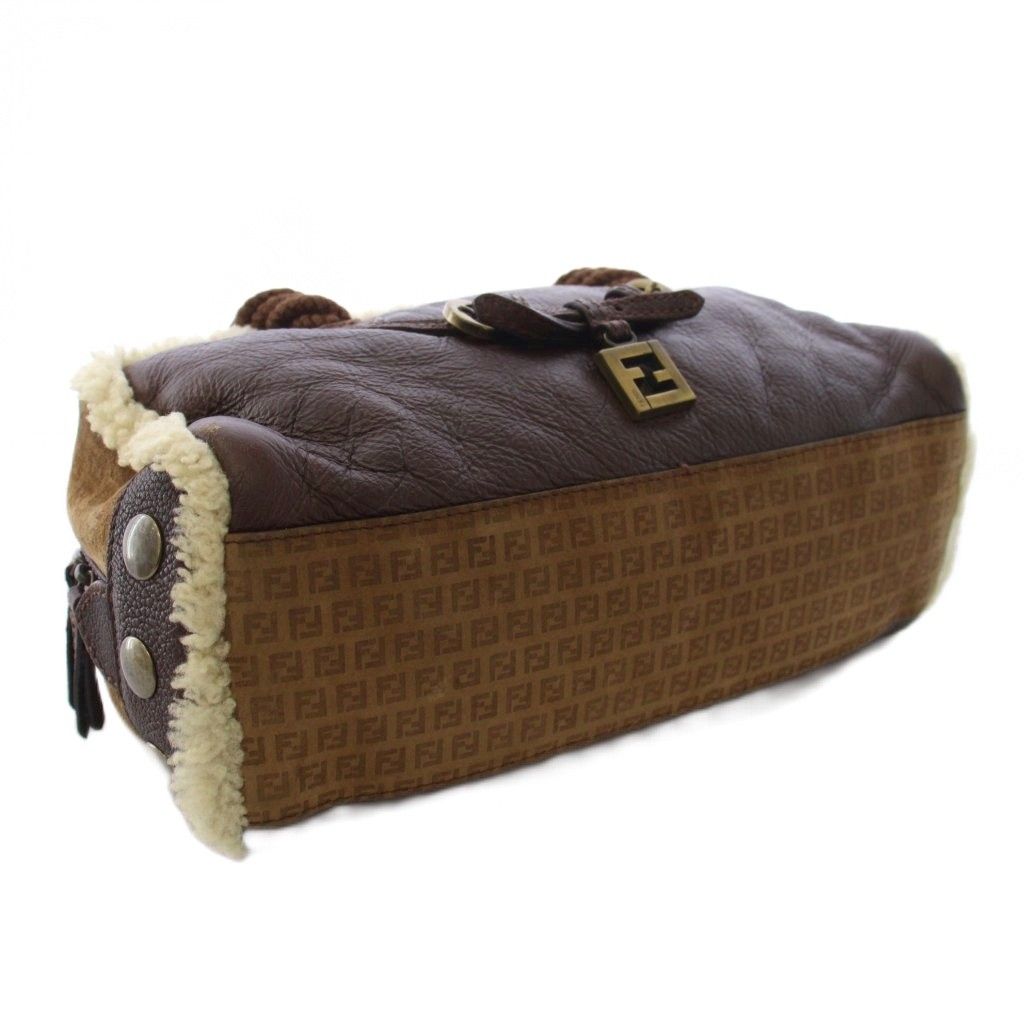 Fendi Shearling Handbag Zucca Pattern Brown an — view 4