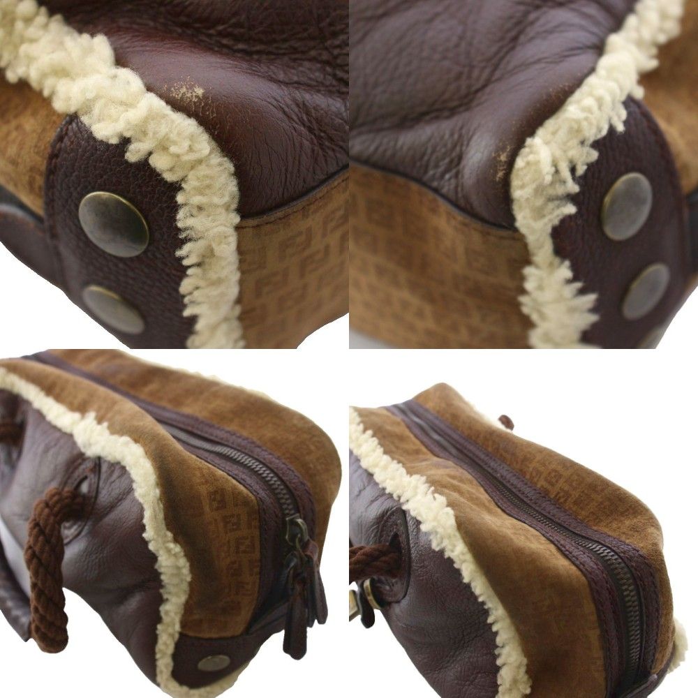 Fendi Shearling Handbag Zucca Pattern Brown an — view 8