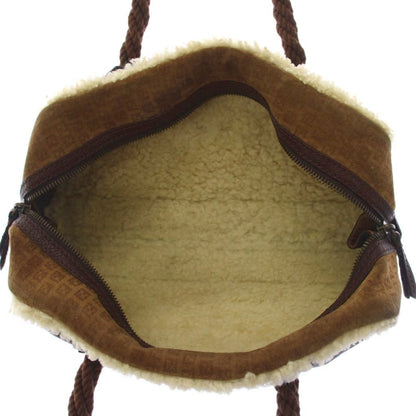 Fendi Shearling Handbag Zucca Pattern Brown an — view 5
