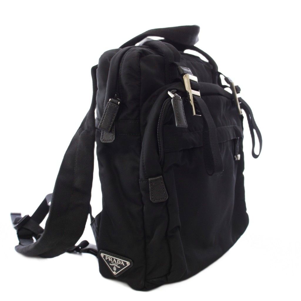 Prada Nylon Backpack Triangular Plate Black an — view 2