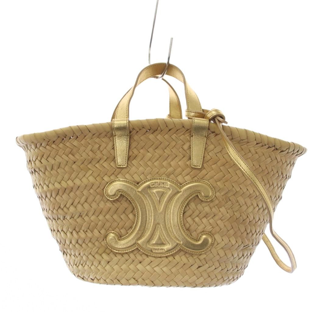 Celine Teen Triomphe Basket Tote Shoulder Bag 2-Way Beige an