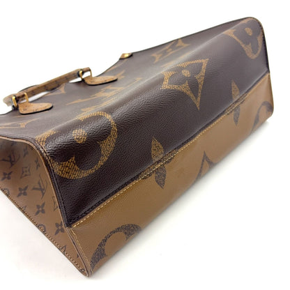 Louis Vuitton On The Go MM Monogram Giant Reverse Leather Brown Beige Tote Gold — view 7