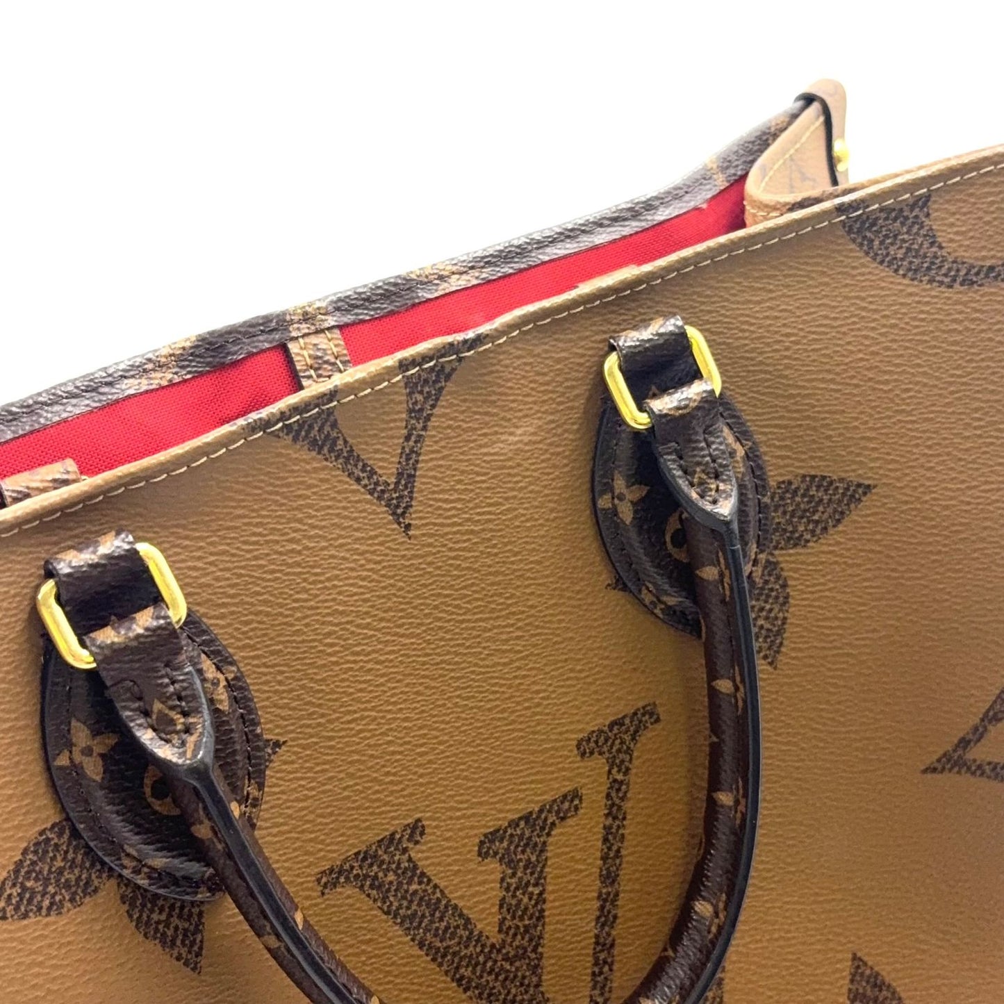 Louis Vuitton On The Go MM Monogram Giant Reverse Leather Brown Beige Tote Gold — view 6