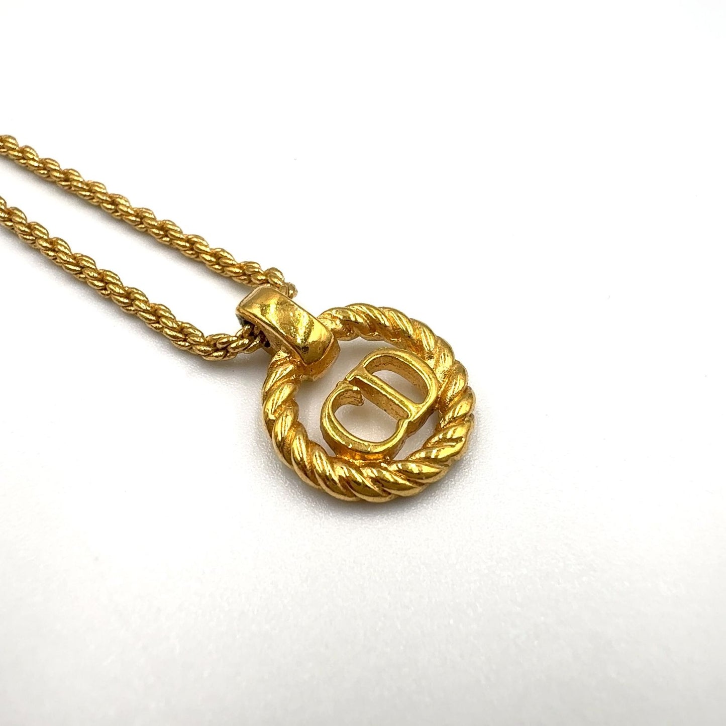 Dior CD Logo Twisted Circle Gold Plated Necklace — view 9