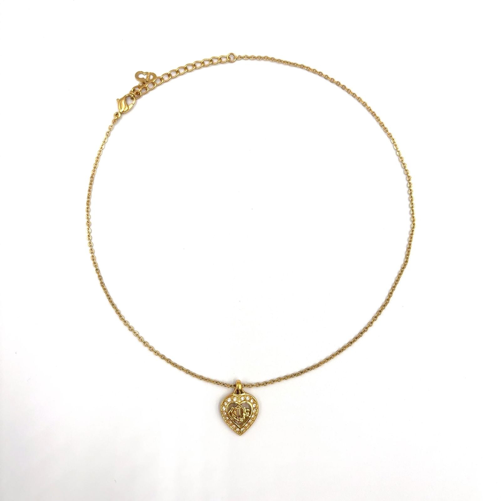 Dior Emblem Logo Heart Color Stone Clear Gold Necklace — view 3