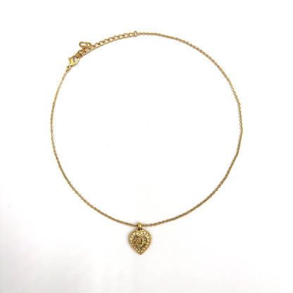 Dior Emblem Logo Heart Color Stone Clear Gold Necklace — view 3