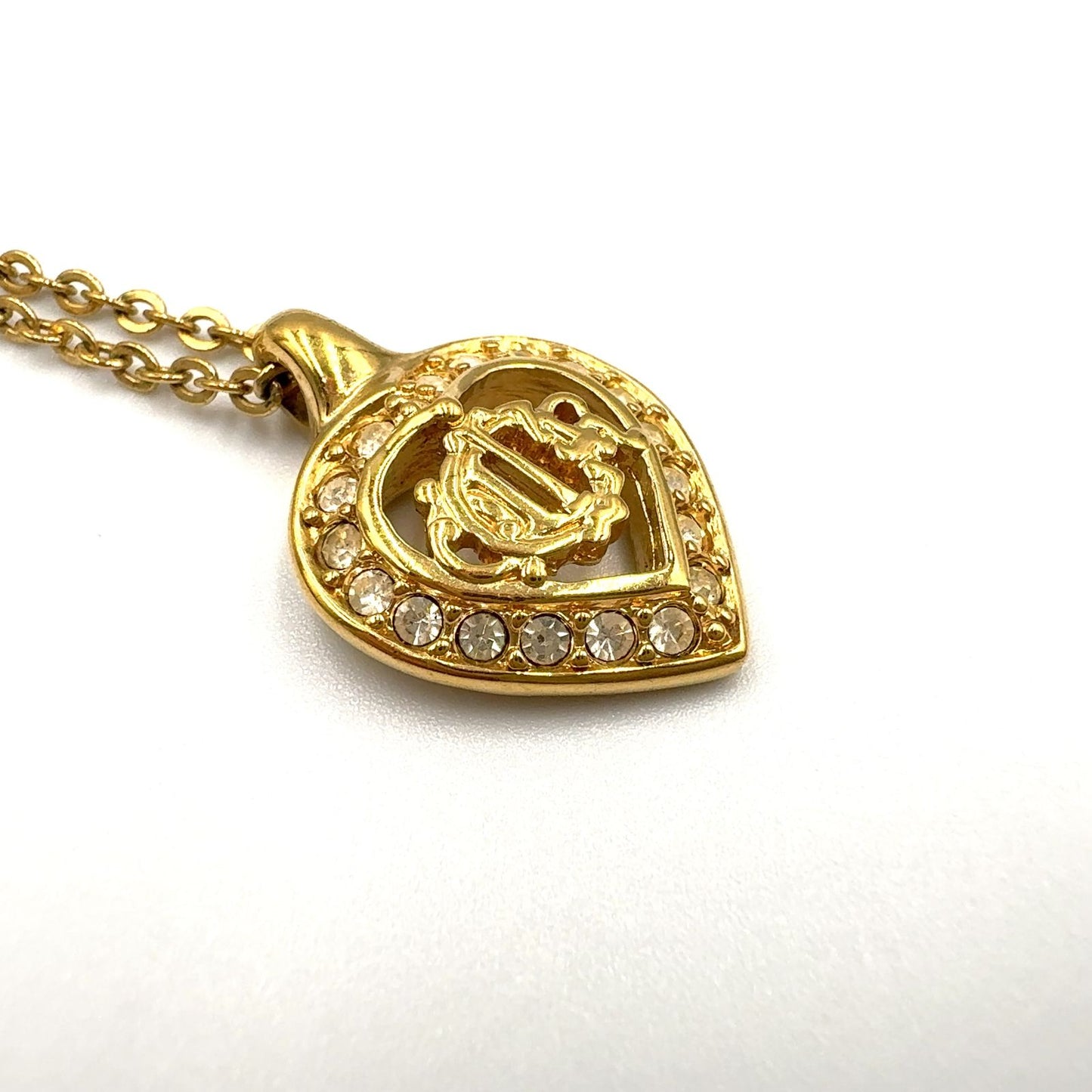 Dior Emblem Logo Heart Color Stone Clear Gold Necklace — view 9