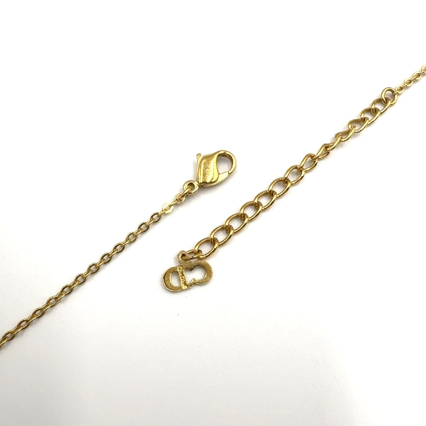 Dior Emblem Logo Heart Color Stone Clear Gold Necklace — view 8