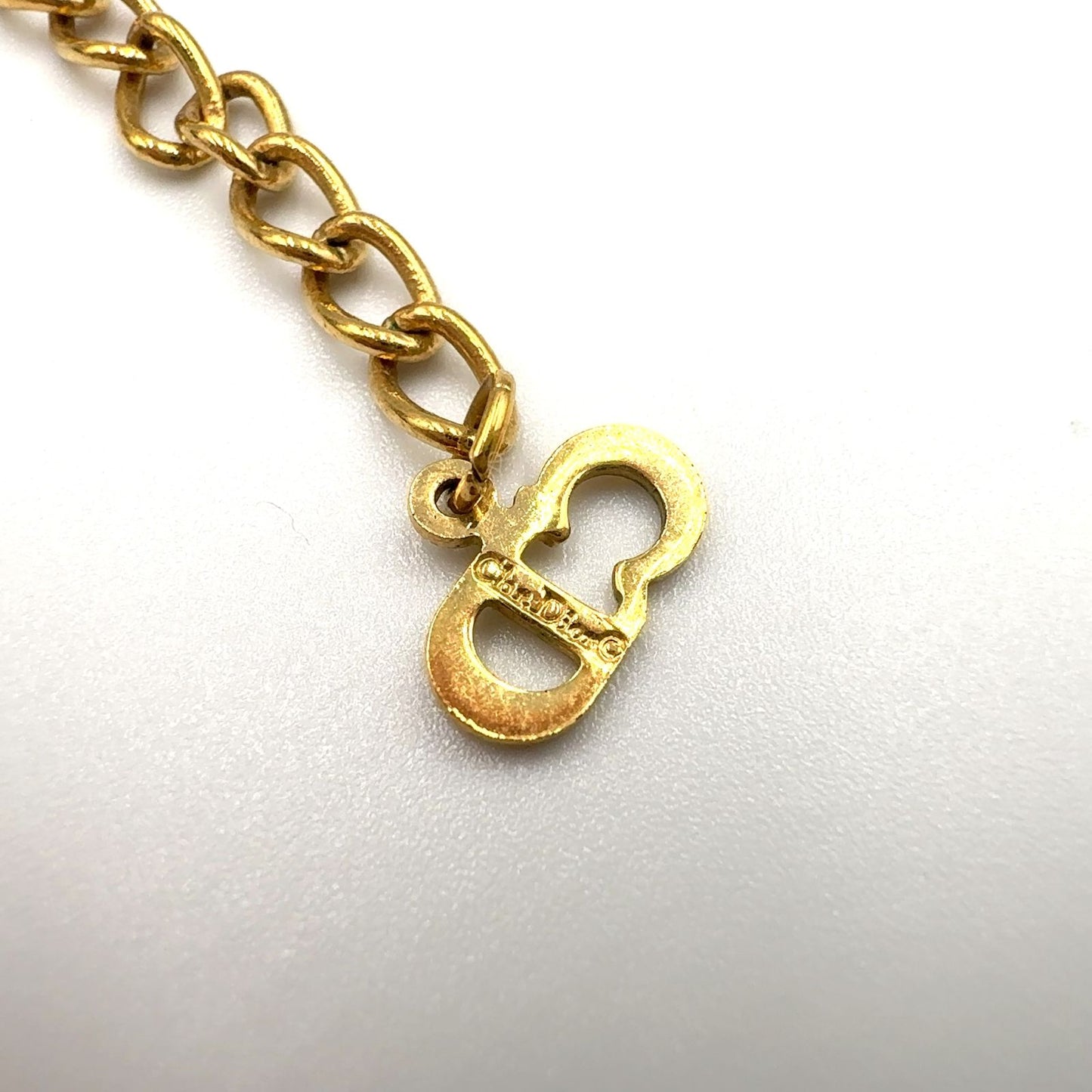 Dior Emblem Logo Heart Color Stone Clear Gold Necklace — view 5