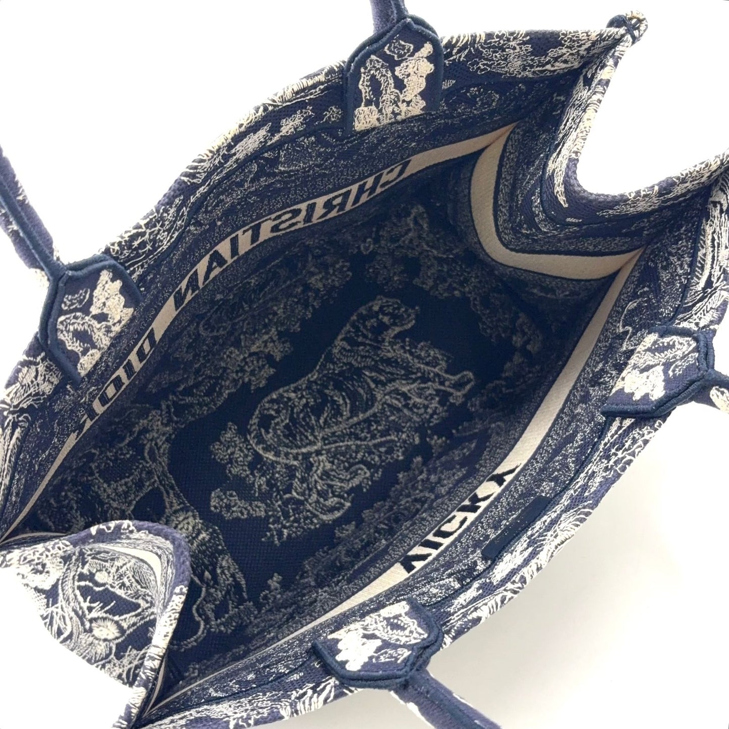 Dior Book Tote Toile de Jouy Reverse Embroidery Canvas Dark Navy — view 3