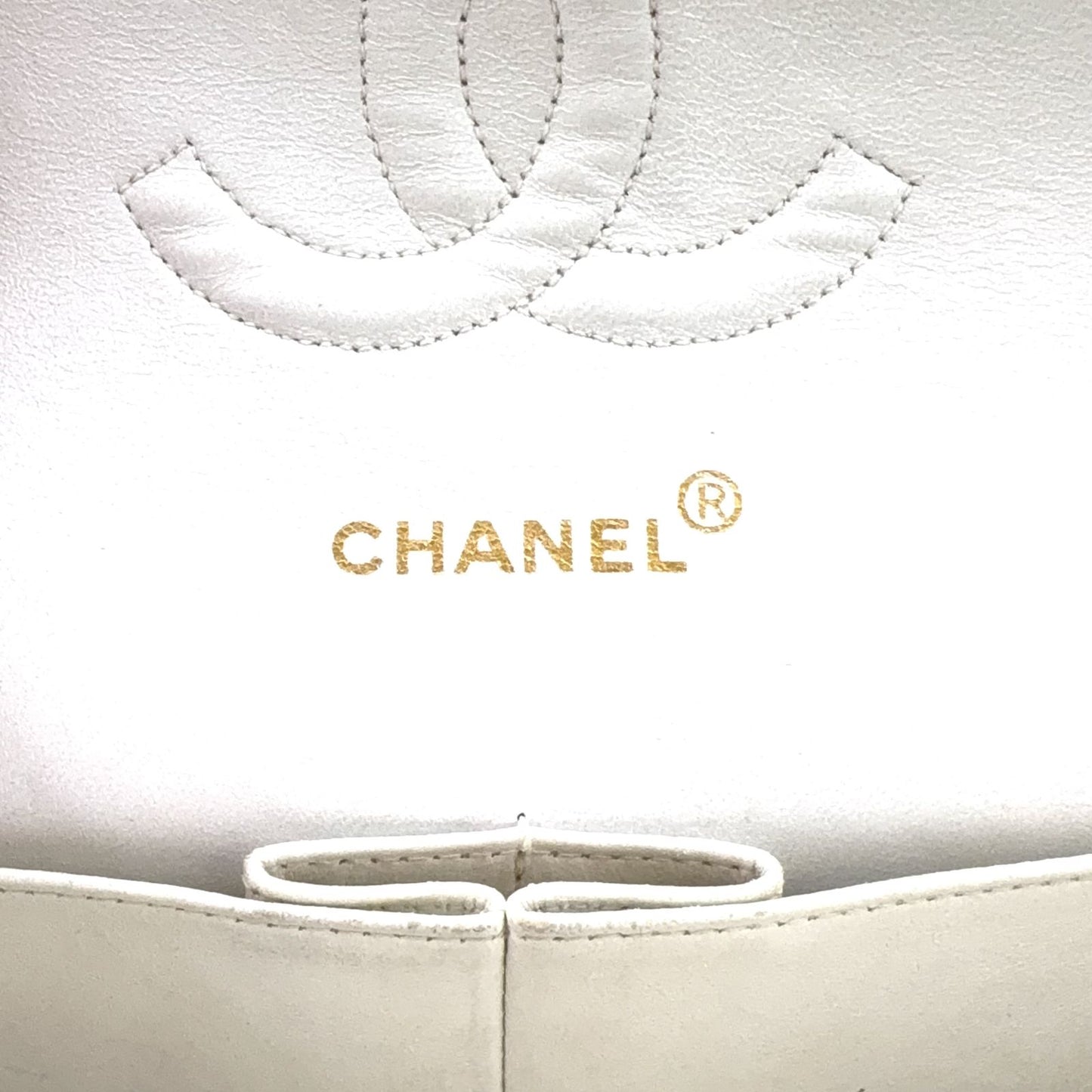 Chanel Double Flap Quilted Unknown Lambskin White Chain Shoulder Bag Gold — view 4