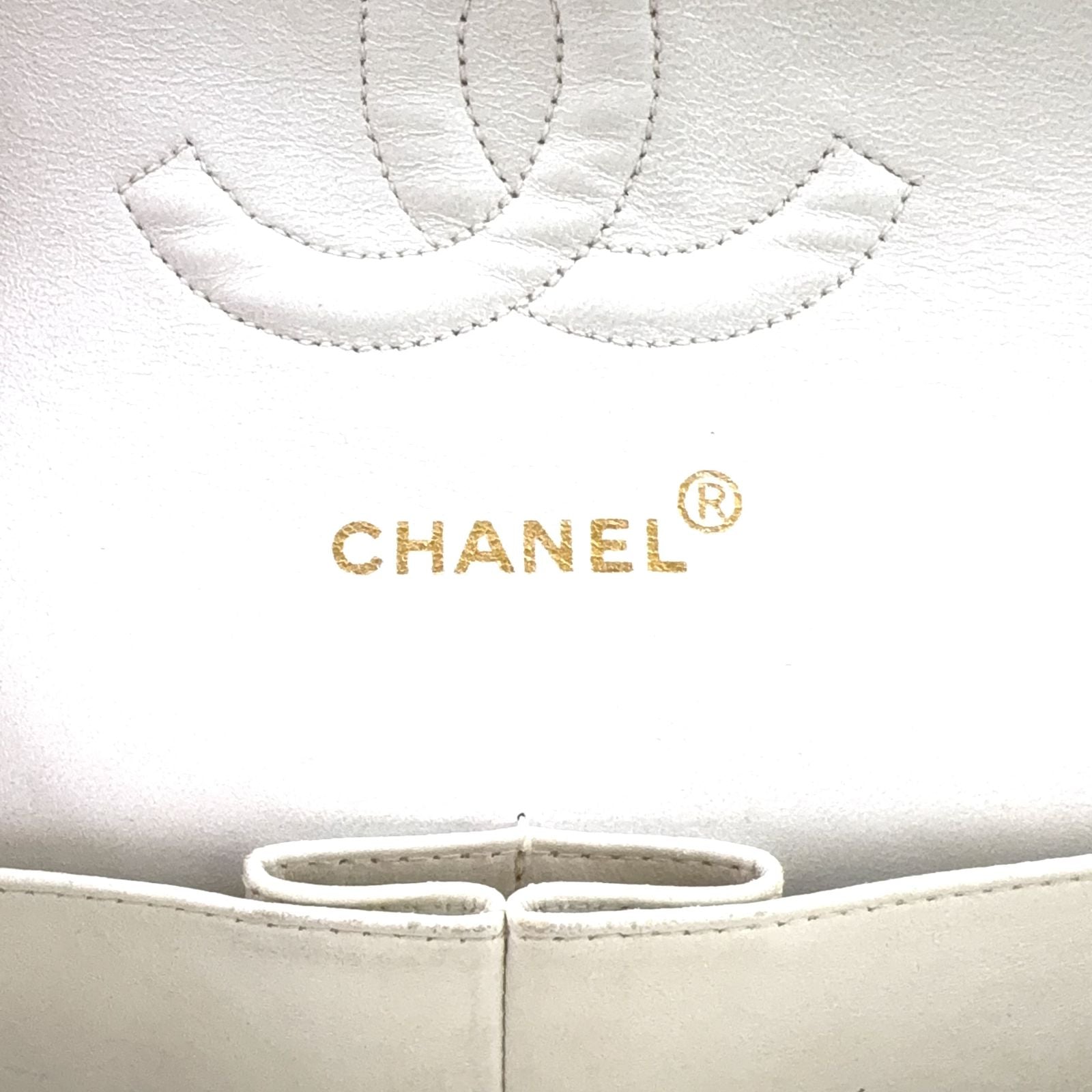 Chanel Double Flap Quilted Unknown Lambskin White Chain Shoulder Bag Gold — view 4