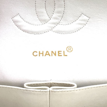 Chanel Double Flap Quilted Unknown Lambskin White Chain Shoulder Bag Gold — view 4