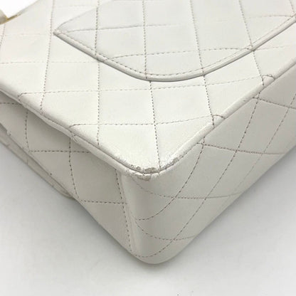 Chanel Double Flap Quilted Unknown Lambskin White Chain Shoulder Bag Gold — view 6