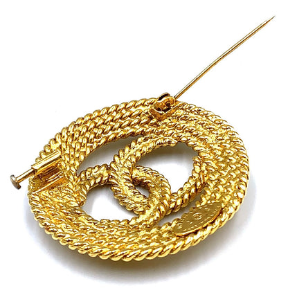 Chanel CC Logo Circle Gold Plated Brooch 28 — view 4