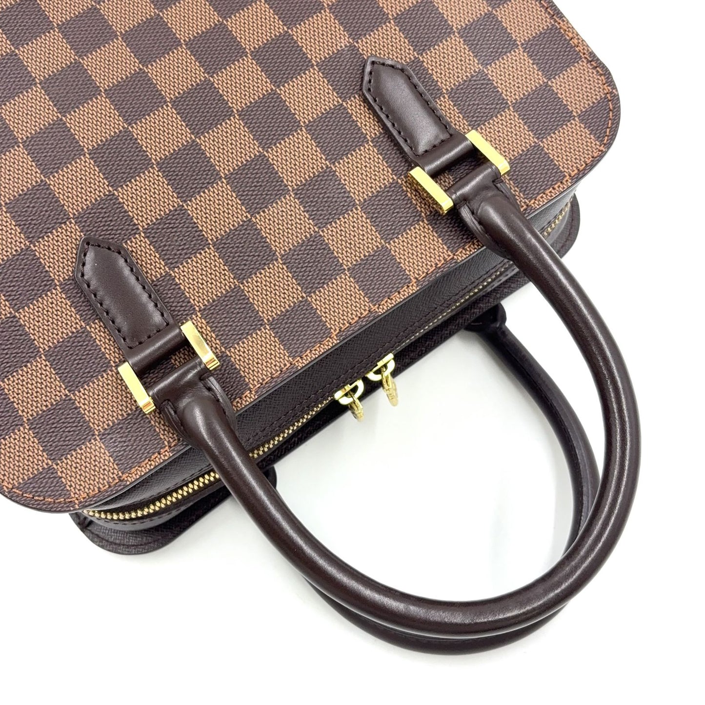 Louis Vuitton Triana Damier Ebene Leather Brown Handbag Gold — view 6