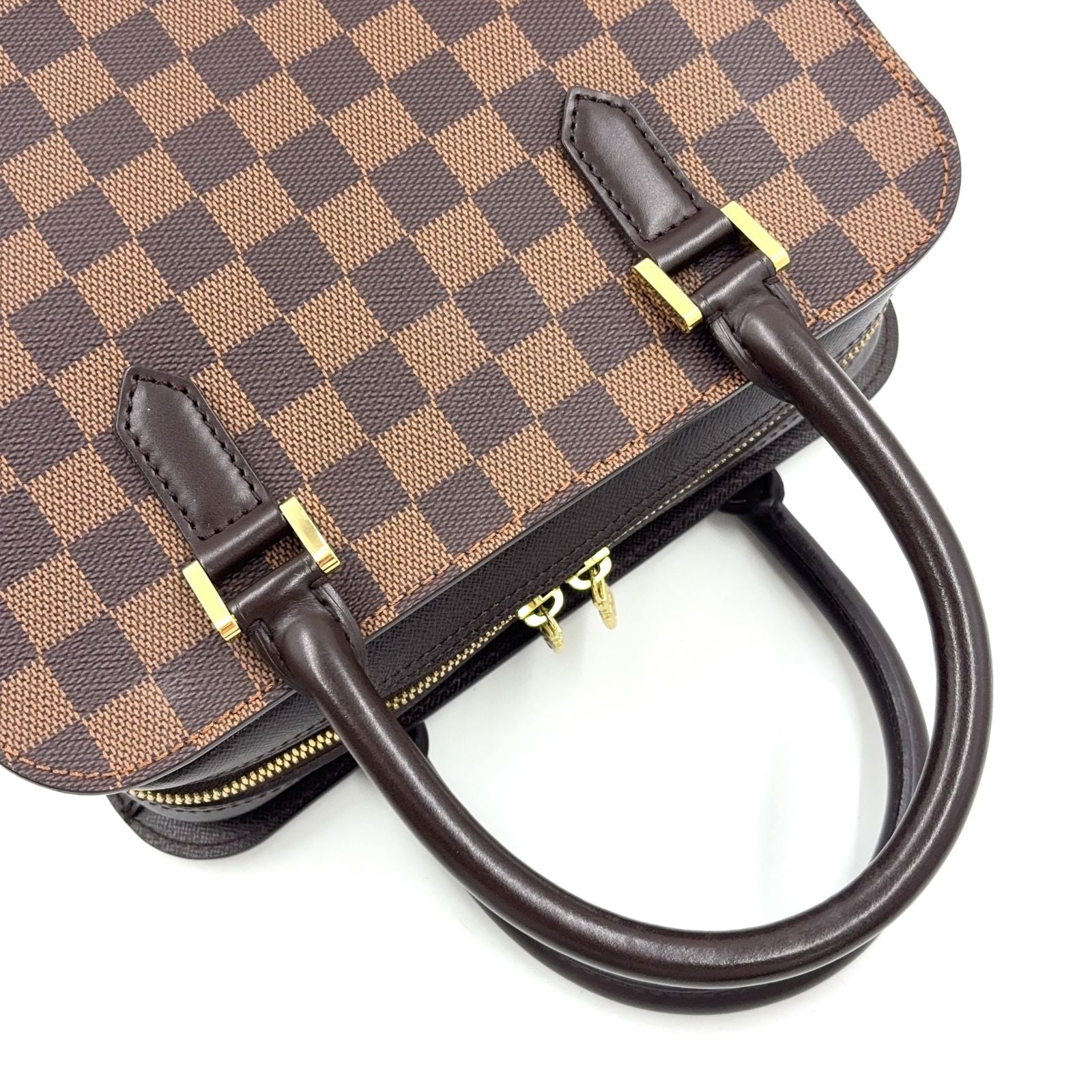 Louis Vuitton Triana Damier Ebene Leather Brown Handbag Gold — view 6