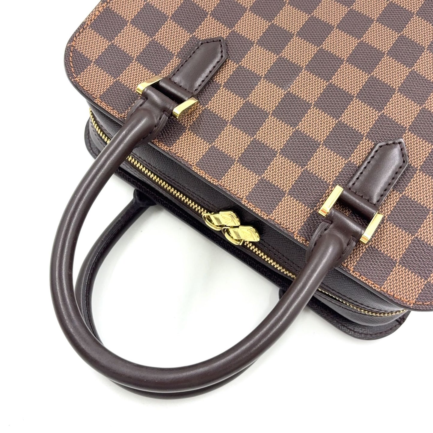 Louis Vuitton Triana Damier Ebene Leather Brown Handbag Gold — view 5