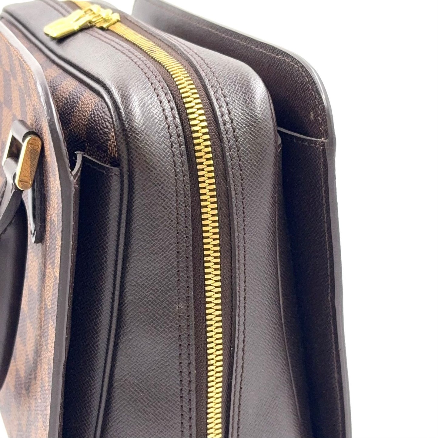 Louis Vuitton Triana Damier Ebene Leather Brown Handbag Gold — view 9
