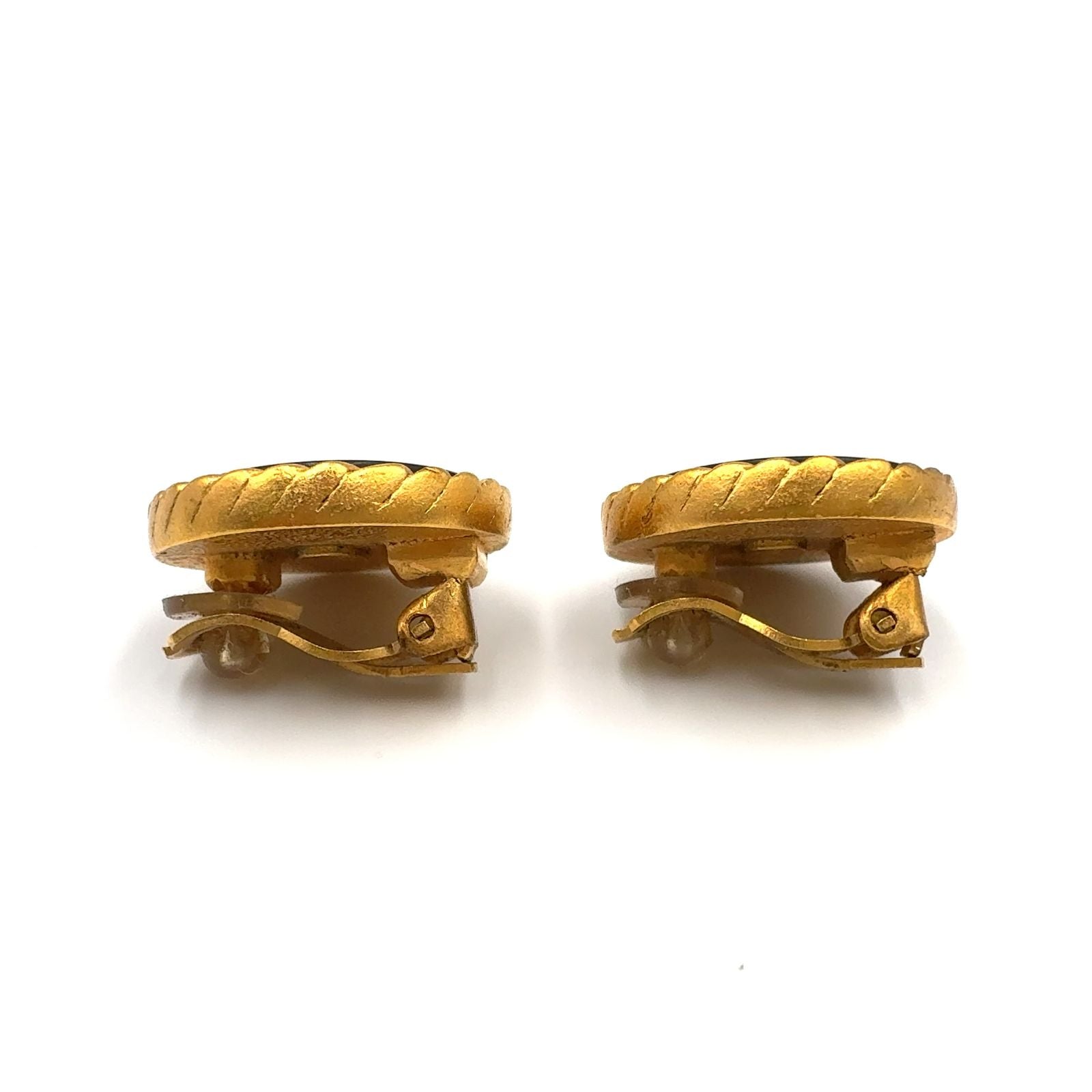 Chanel CC Logo Round Gold Plated Black Earrings — view 8