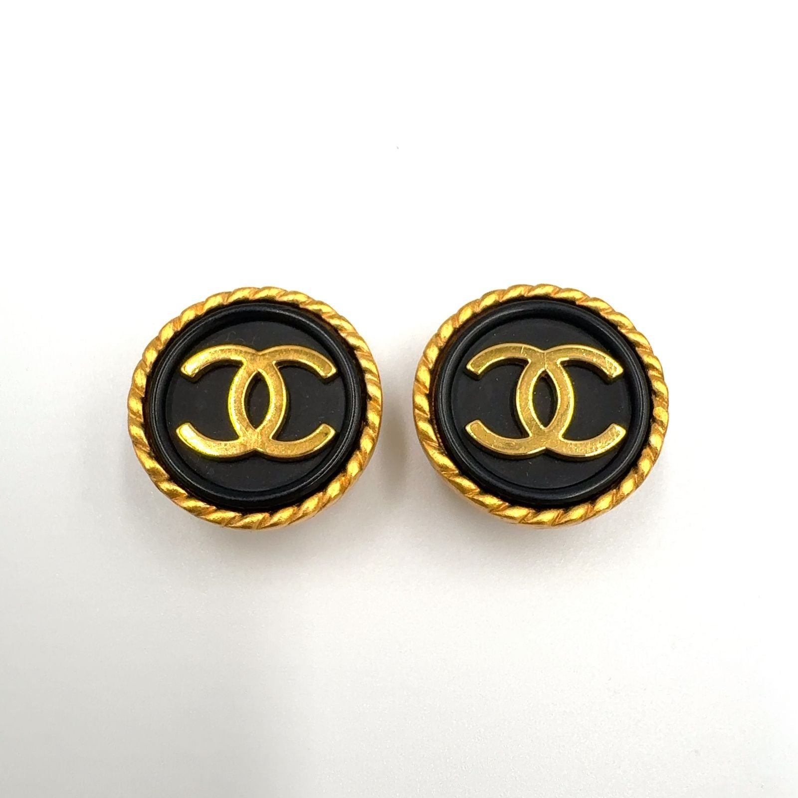 Chanel CC Logo Round Gold Plated Black Earrings — view 5