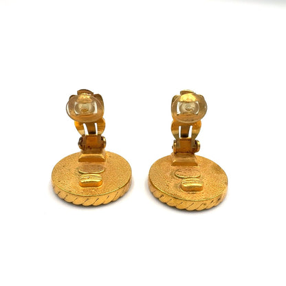 Chanel CC Logo Round Gold Plated Black Earrings — view 7
