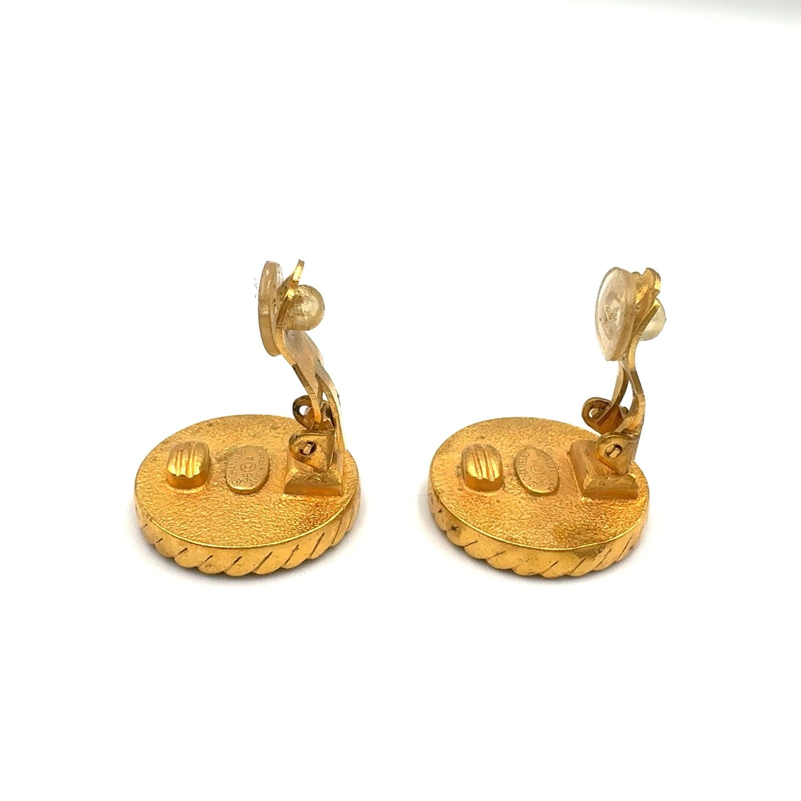 Chanel CC Logo Round Gold Plated Black Earrings — view 6